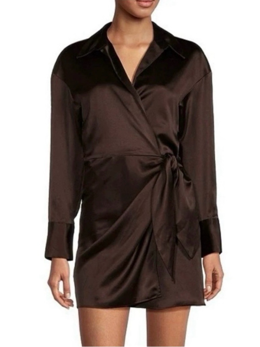 Gianni Bini Chocolate Brown Satin Wrap Dress